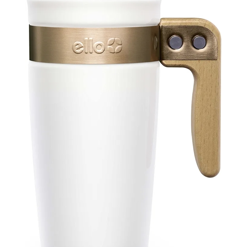 Ello White Travel Mug with Wood Handle